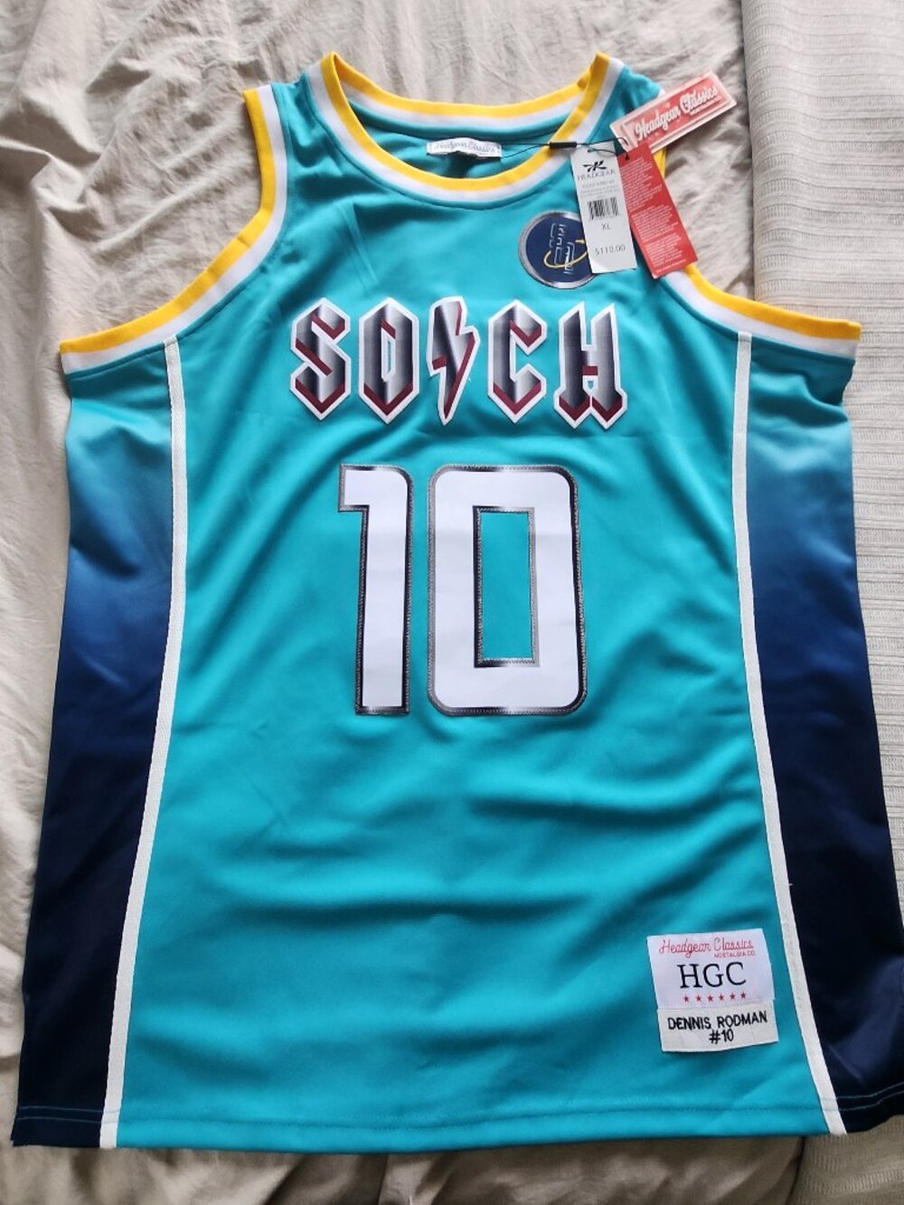 Headgear Classics Dennis Rodman #10 Teal High School Jersey Brand New Size XL